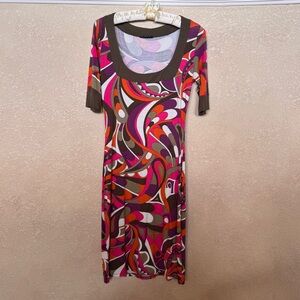 Sisley Women's Scoop Neck Retro Print Dress in Pink, Purple and Brown